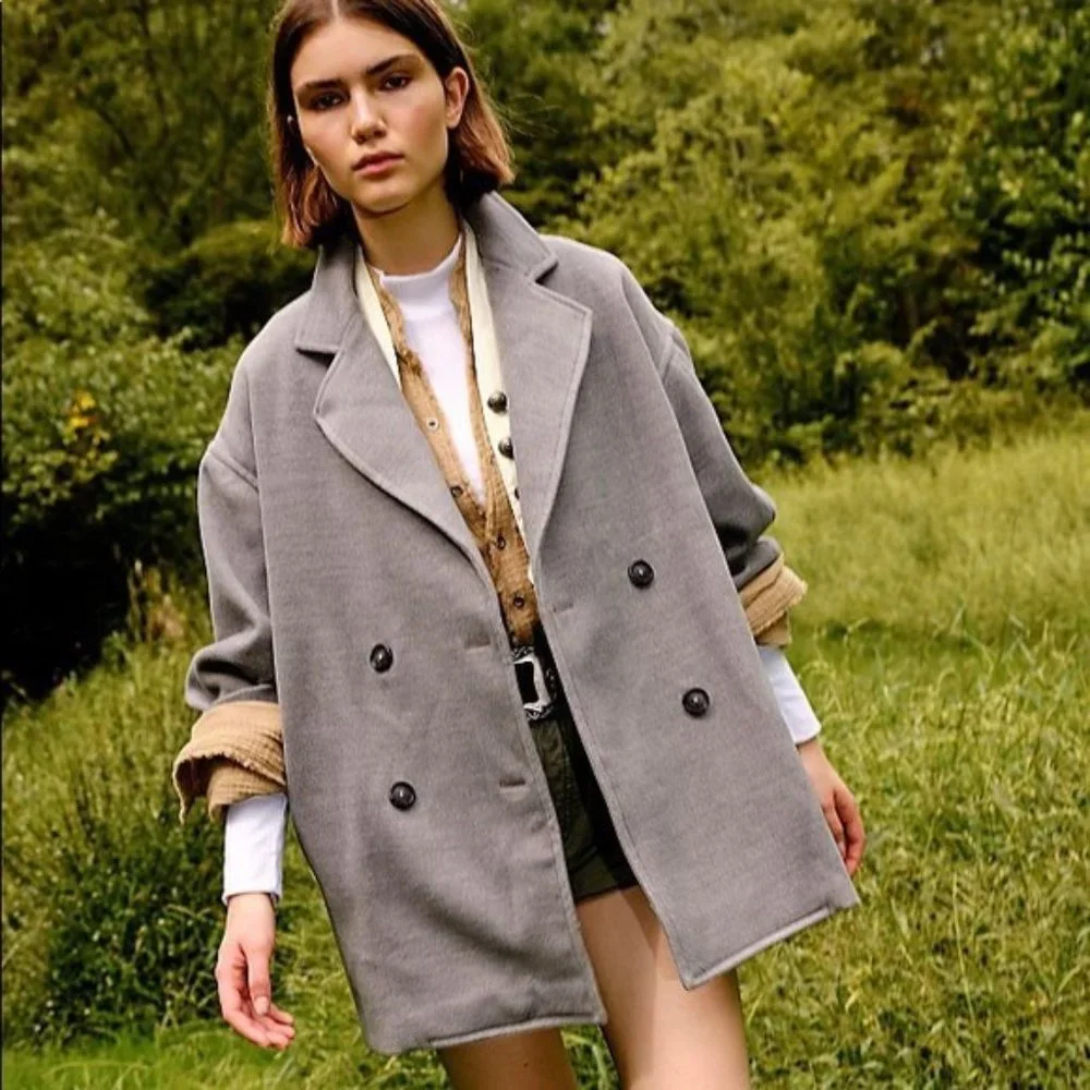 NWT Free People Hannah Slouchy Double Breasted Blazer Gray